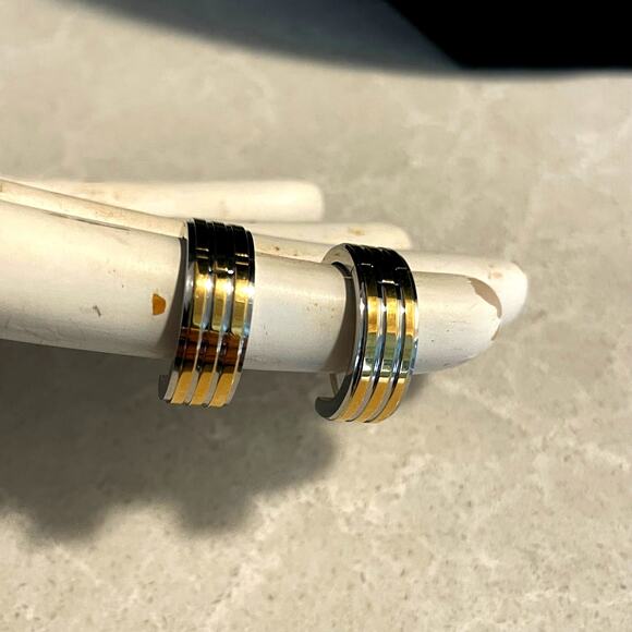 two tone Earrings silver and gold tone small hoops pierced - Picture 1 of 9
